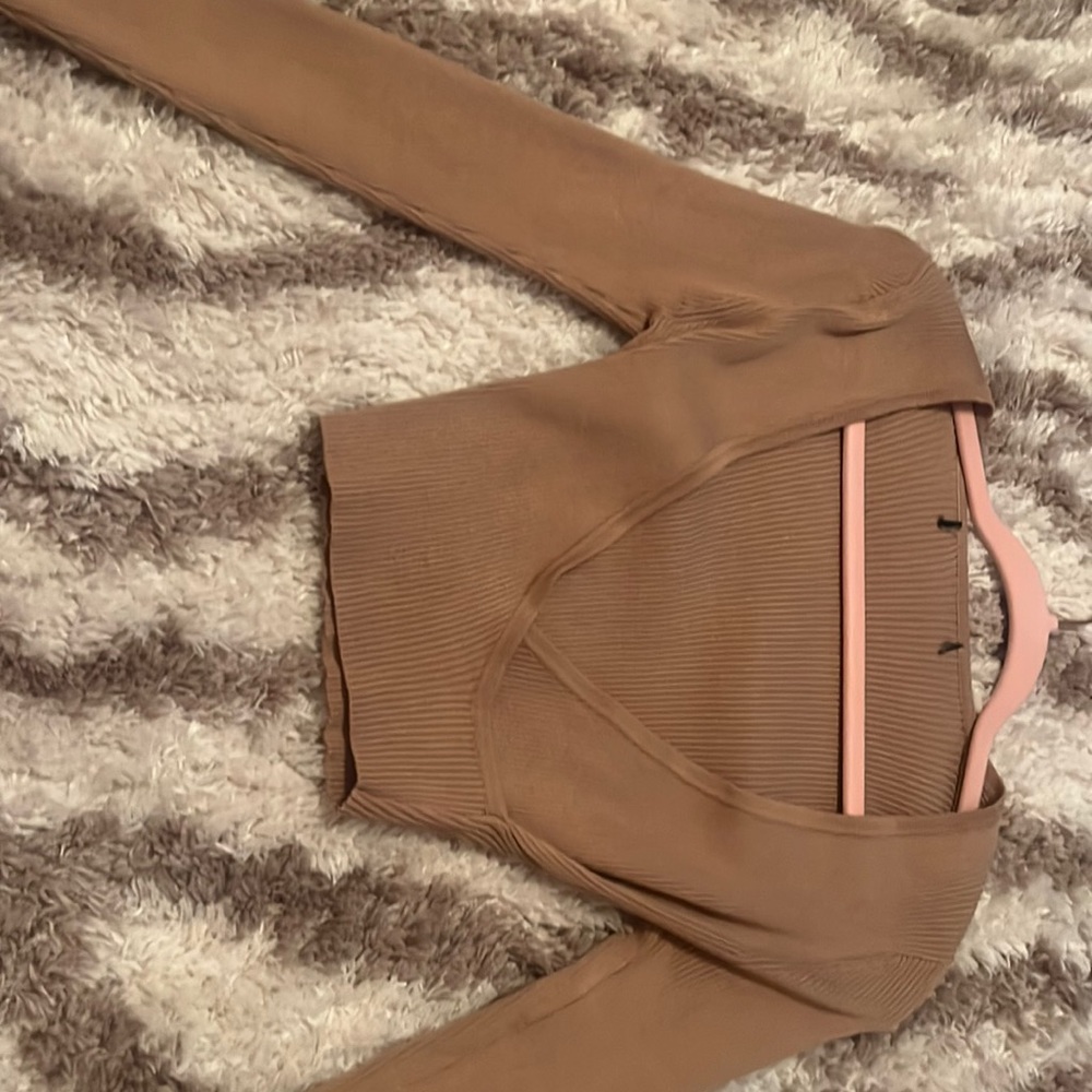 Tan/brown cropped wrap front sweater